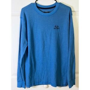 Realtree Mens Blue Waffle Knit Thermal Long Sleeve Shirt Size Large Logo L/G